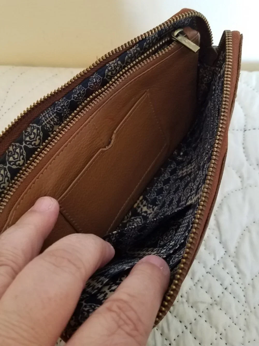 Wristlet LUCKY BRAND Casbah Leather Embroidered Cognac 12 Card Pockets